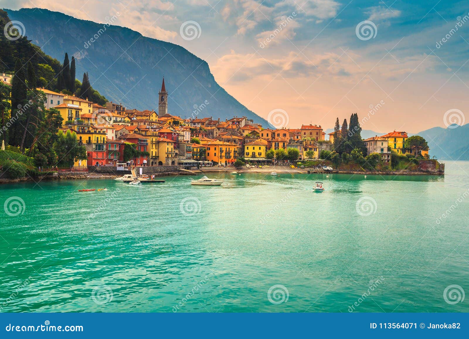 beautiful cityscape with colorful houses, varenna, lake como, italy, europe