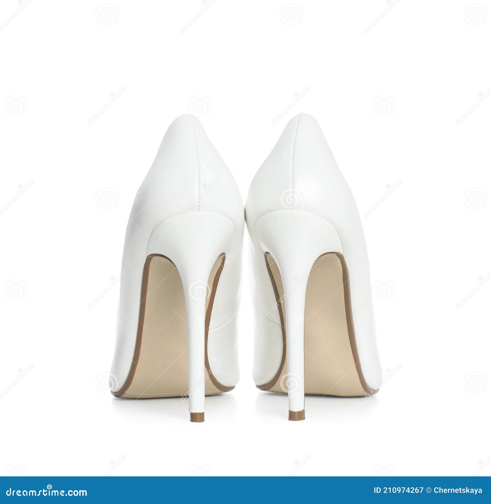 Beautiful Classic Wedding Shoes on White Background, Back View Stock ...