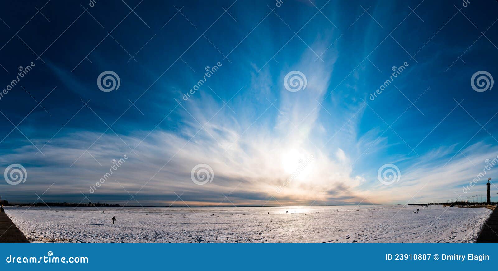 beautiful cloudy sky panorama over ice
