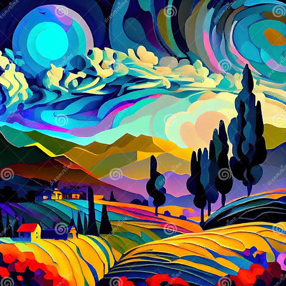 Beautiful Colorful Abstract Landscape Van Gogh Inspired - Ai Generated ...
