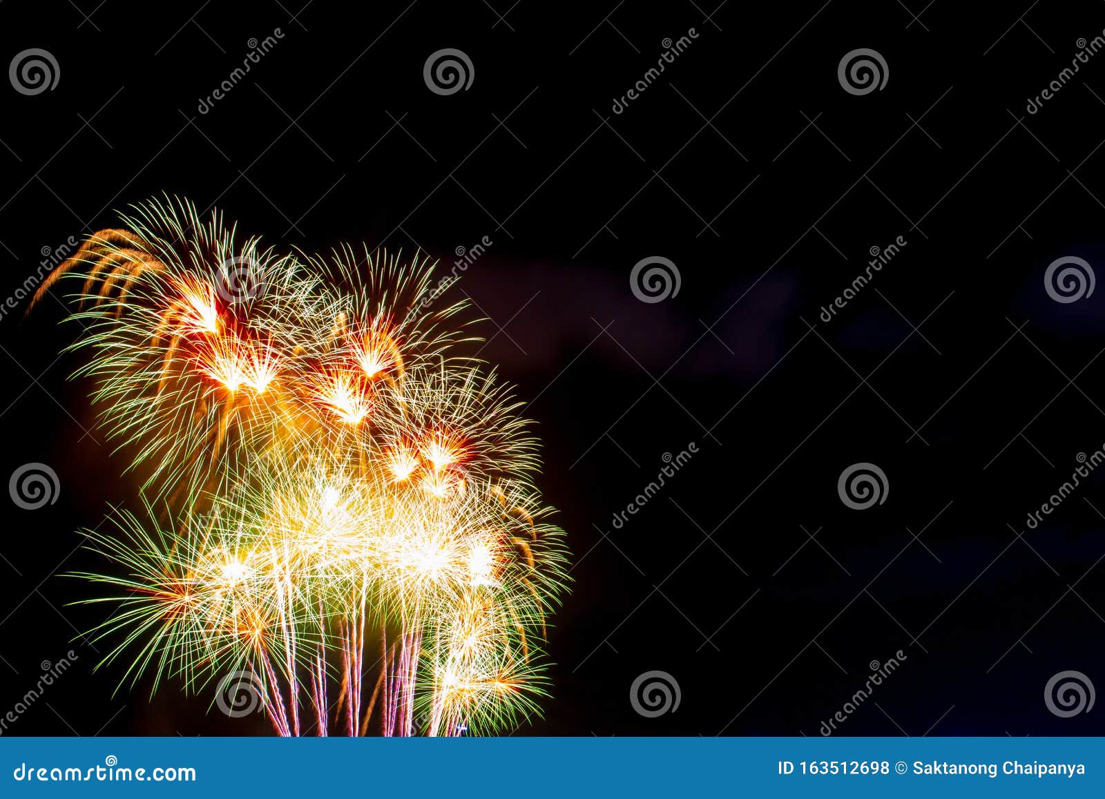 beautiful colorful fireworks display on the sea beach, amazing holiday fireworks party.