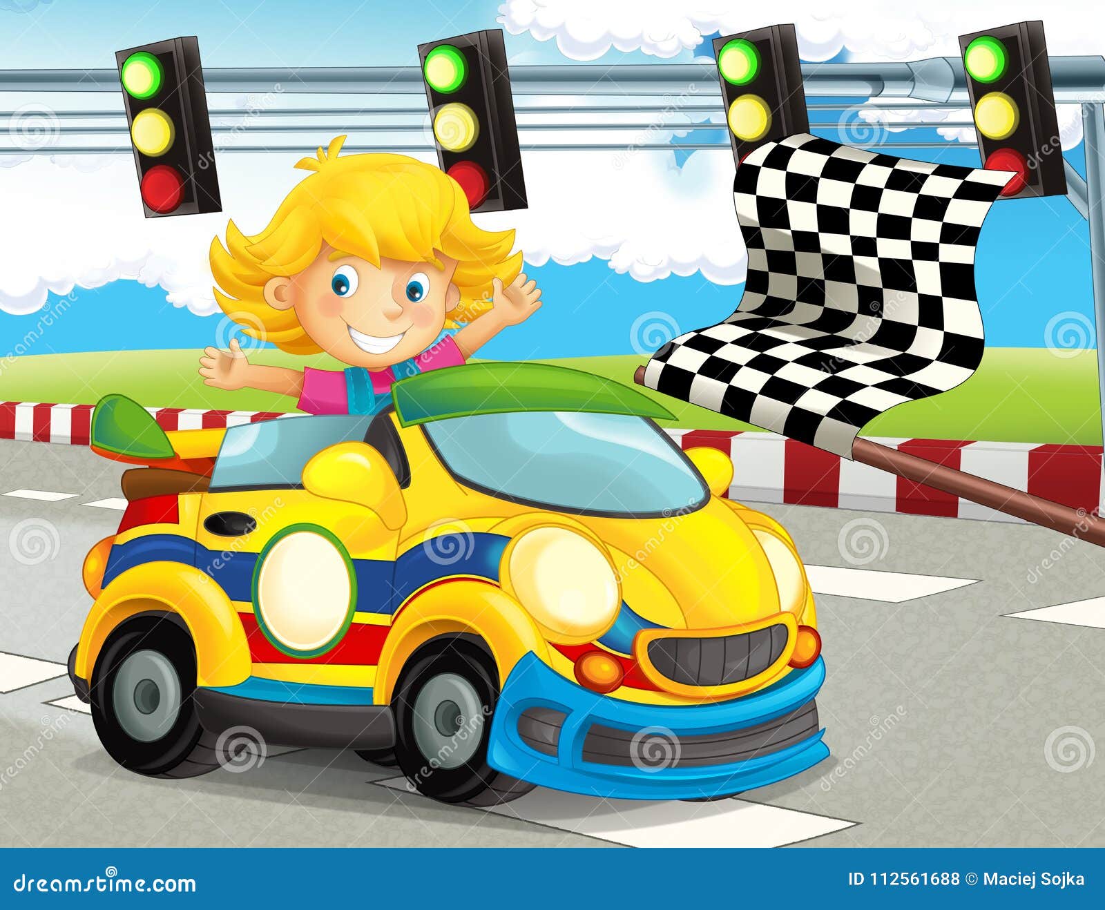 Cartoon Funny and Happy Looking Child - Girl in Racing Car on Race Track Stock Illustration - Illustration of beautiful, fairytale: 112561688 Cartoon Funny and Happy Looking Child - Girl in Racing Car on Race Track Stock Illustration - Illustration of beautiful, fairytale: 112561688