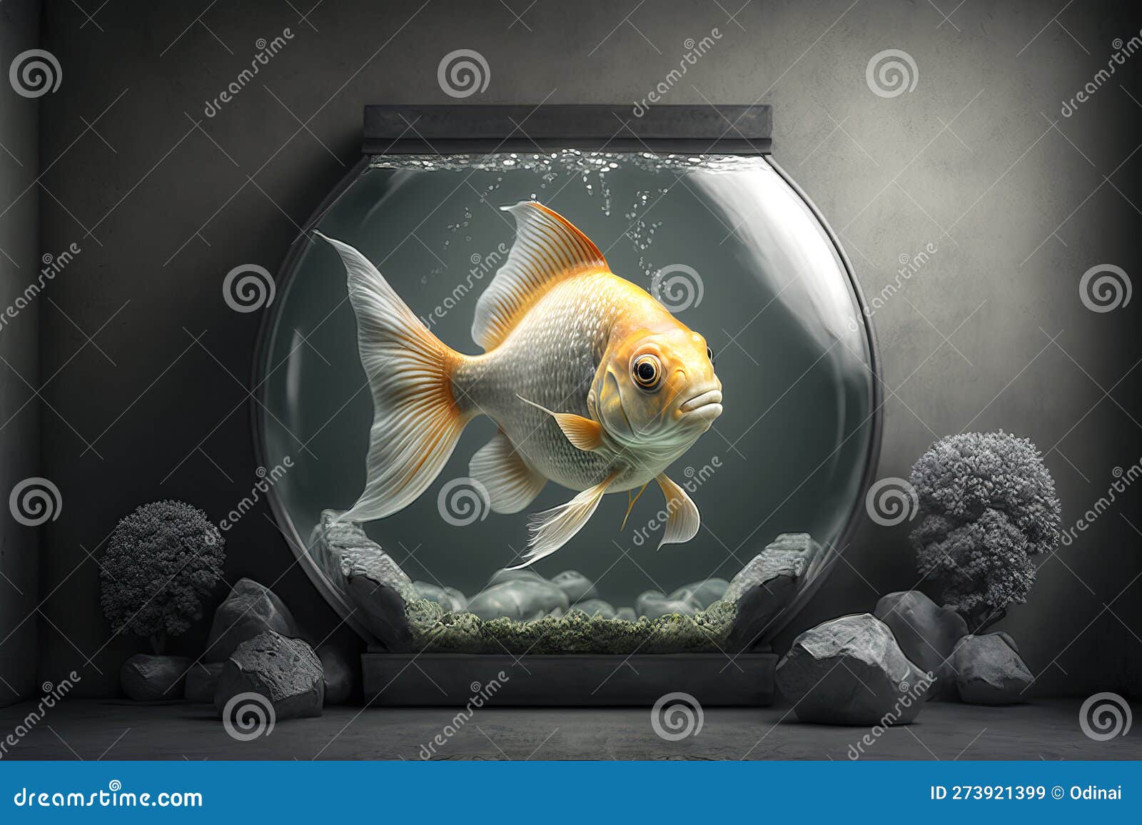 Beautiful Colorful Large Fish in Small Aquarium. Generative IA