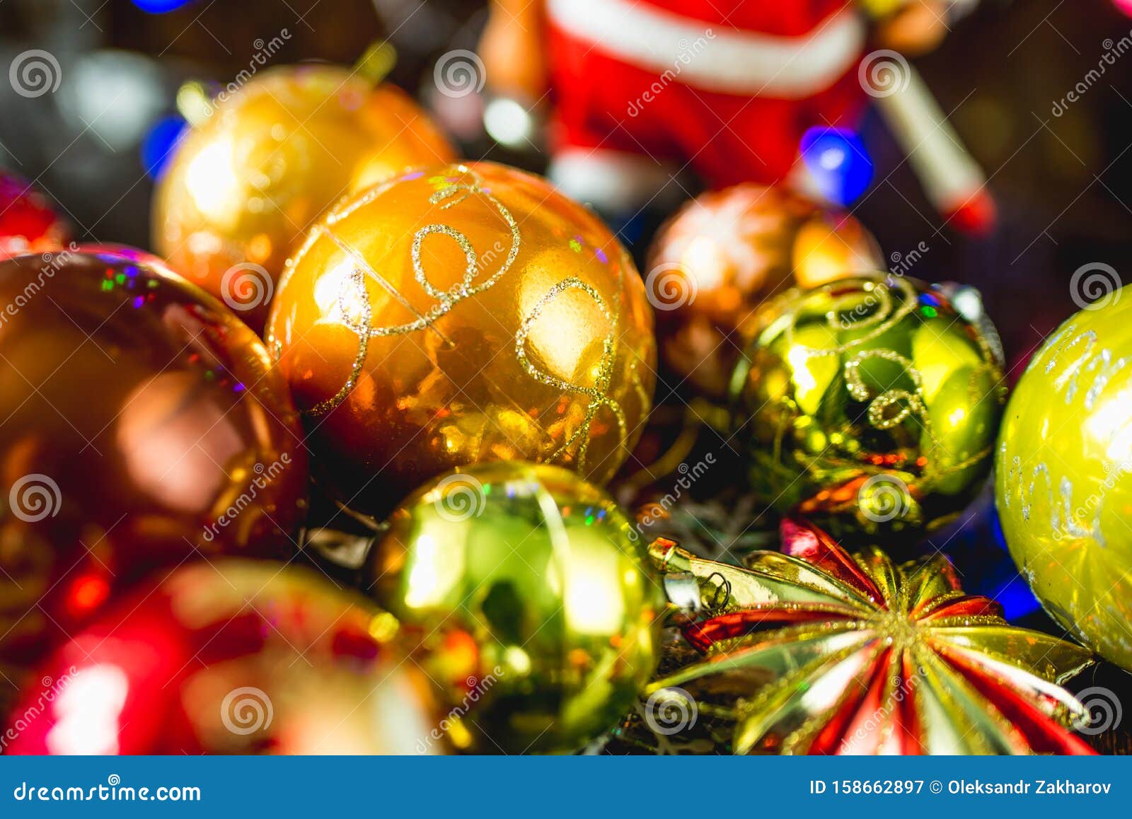 colorful christmas balls tree and decorations background