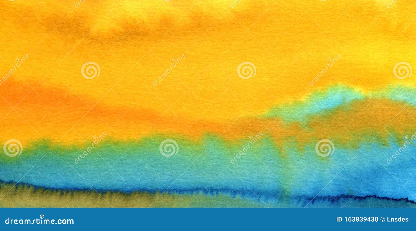 beautiful colorful watercolor texture bright background, yellow, orange, blue color, modern aquarelle abstract painting