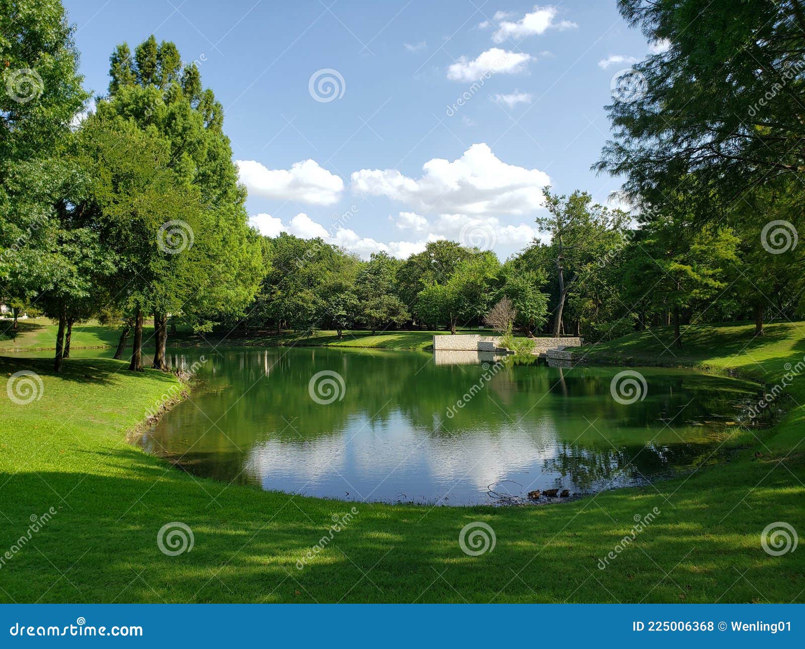 lake and trees in community park city plano tx usa