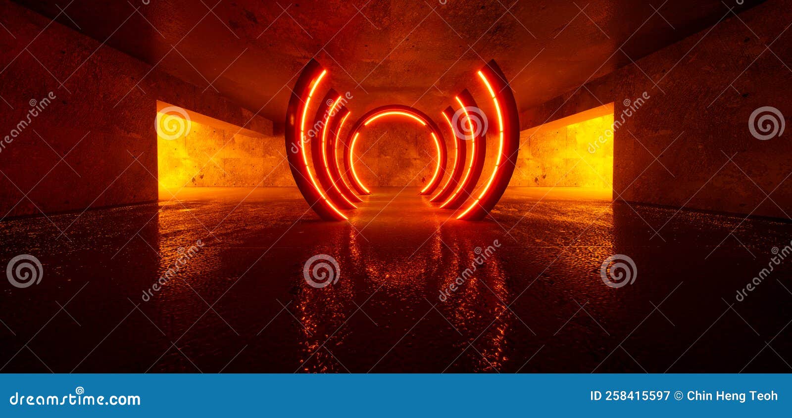 Beautiful Composition of Orange Neon Lights on a Black Background. Glow in the Dark. Blurry