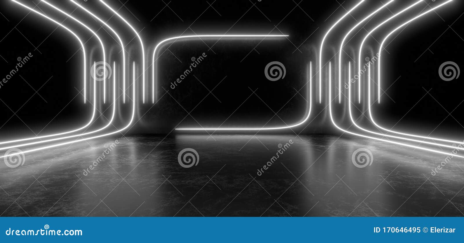 Beautiful Composition of White Neon Lights on a Black Background. 3d ...