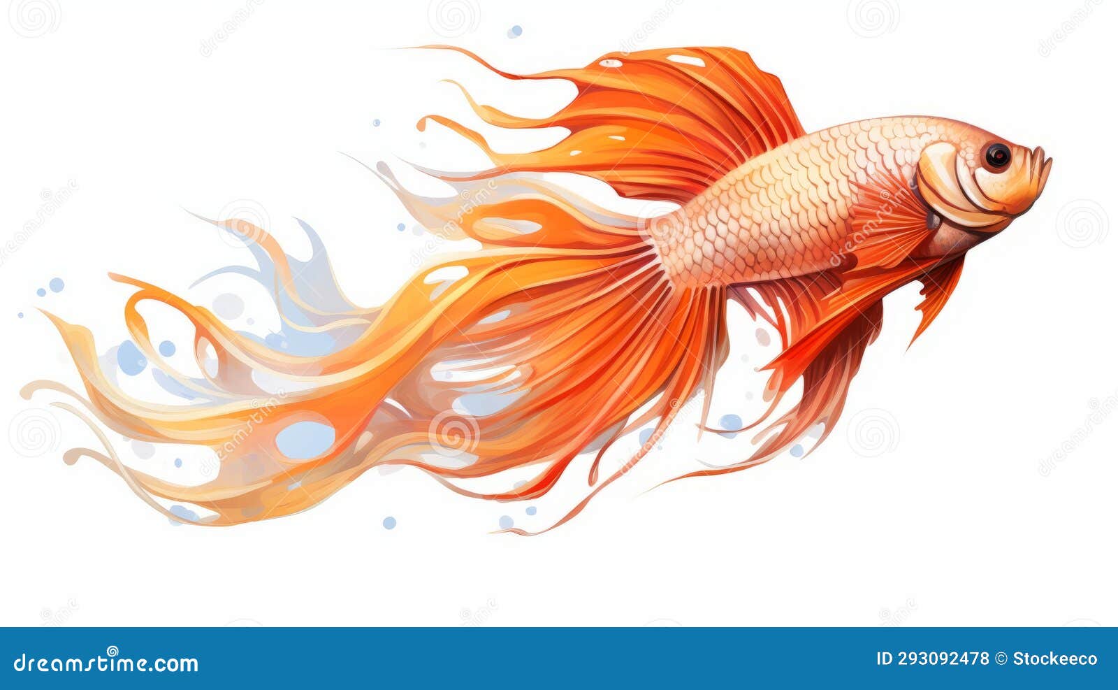 Beautiful Copper Orange Fish with Long Tail in Yuumei Style Stock