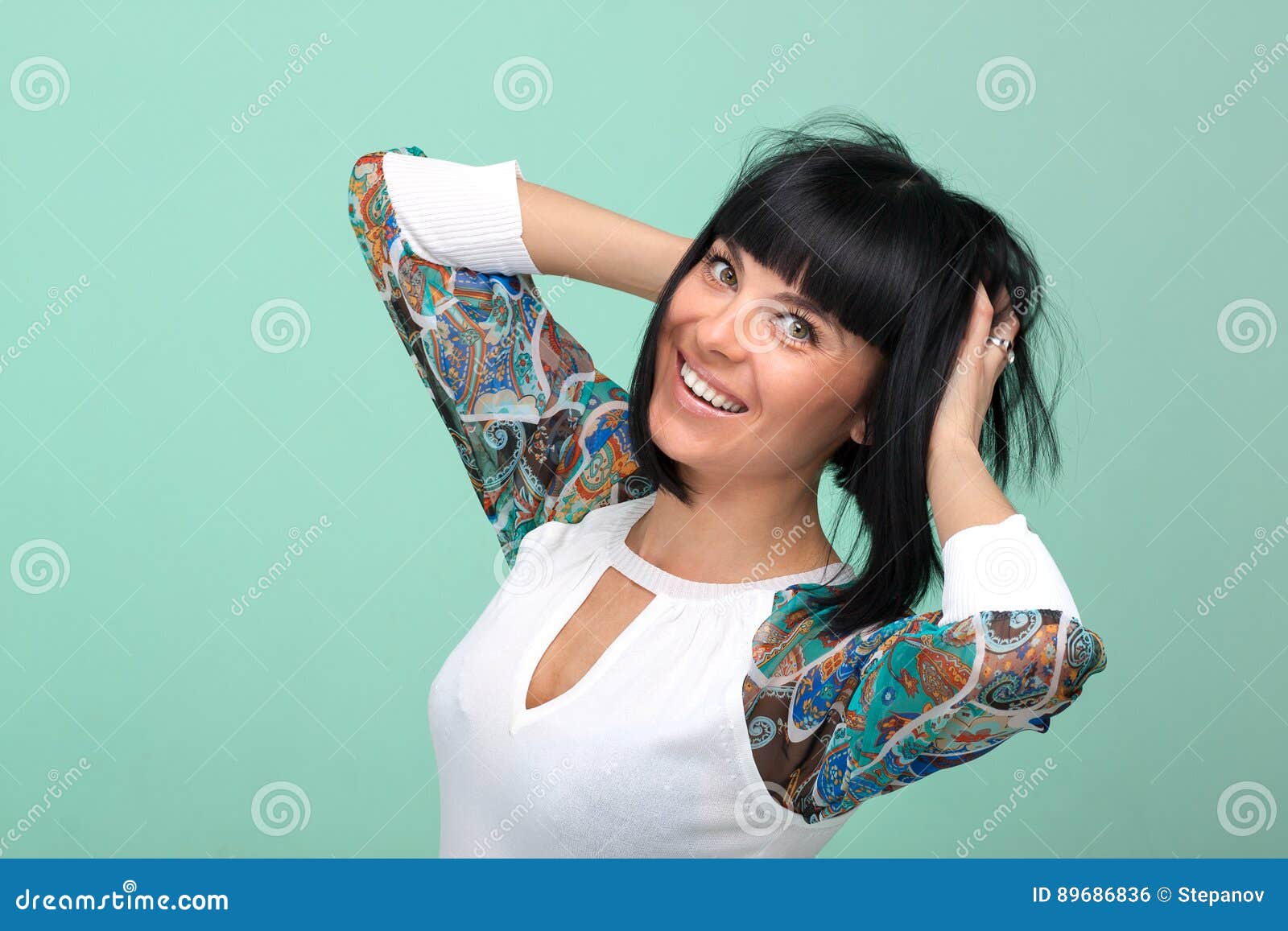 Beautiful Coquette Young Woman, Isolated On Green Stock Photo - Image
