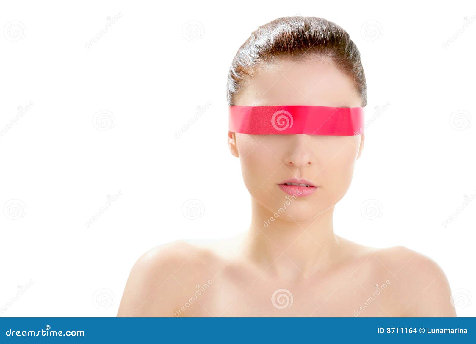 Beautiful Cosmetic Woman, Red Tape in Eyes Stock Photo - Image of eyes ...