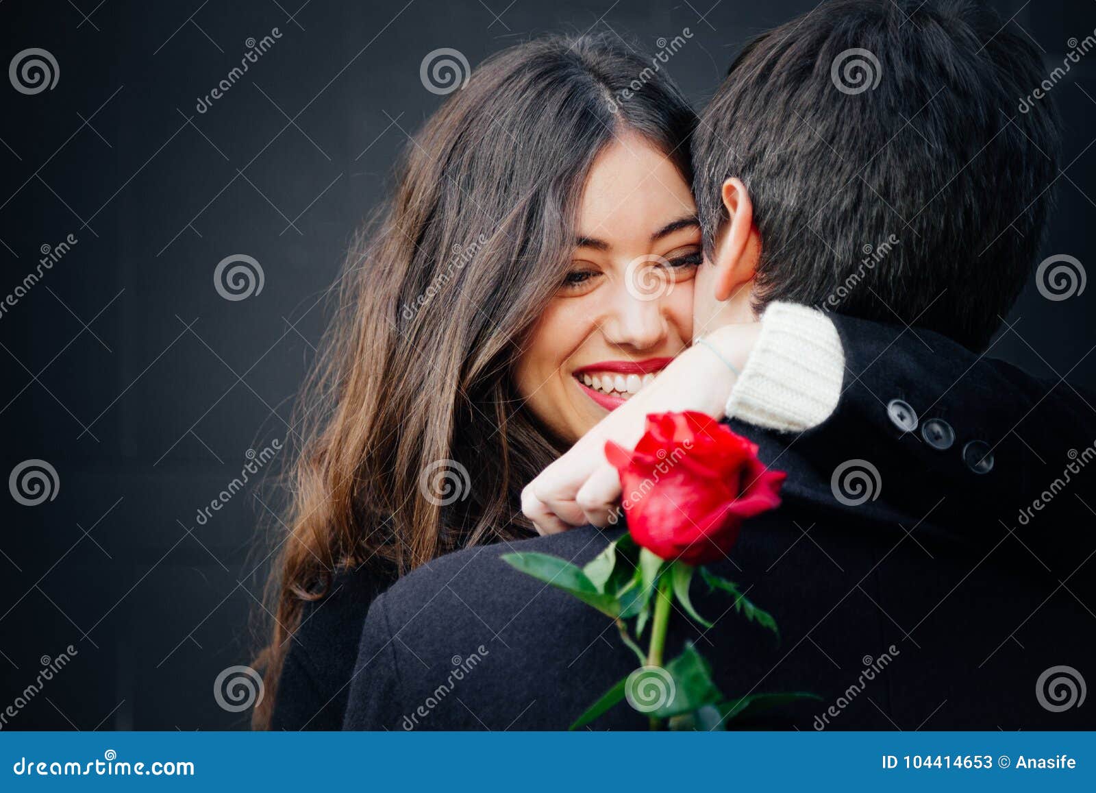 Beautiful Couple in Love with a Rose Stock Image - Image of coat ...