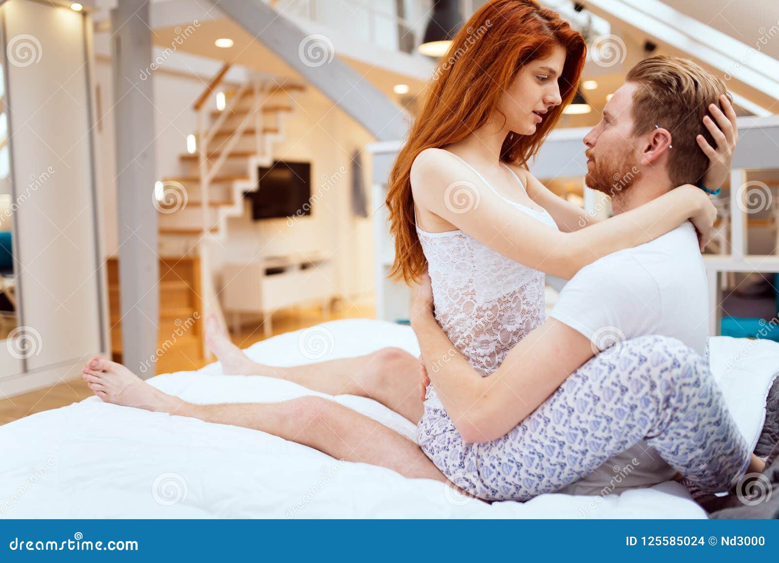 Beautiful Couple Romance In Bed Stock Photo Image Of Happy