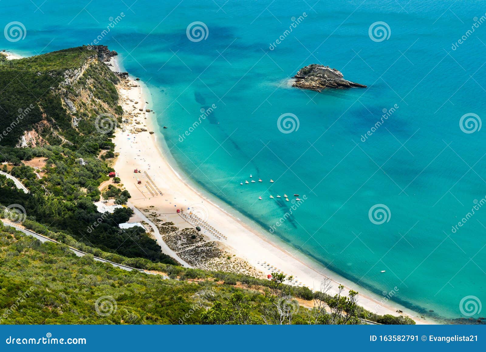 aerial view of creiro beach in setubal, portugal