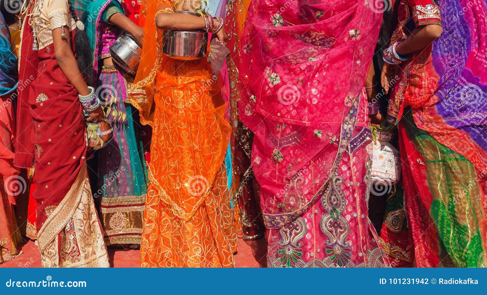 Beautiful Crowd of Colorfu Women Dressed Traditional Indian Sari with ...