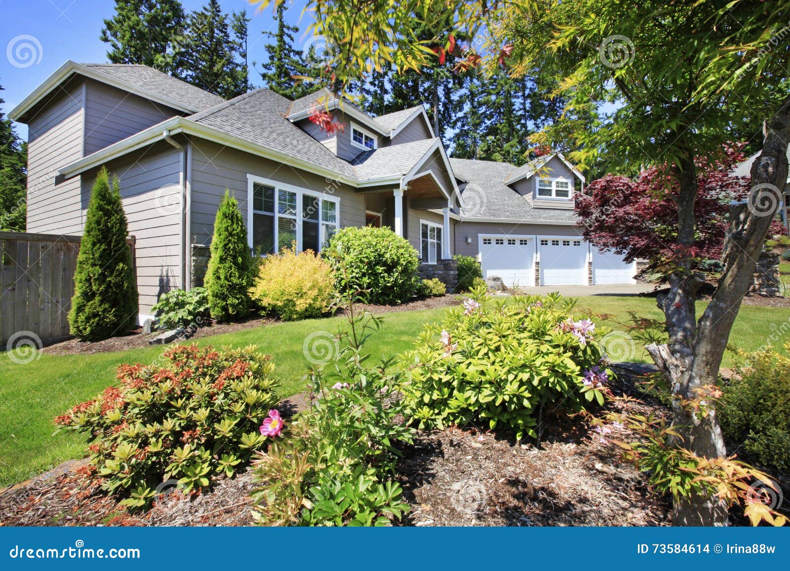 beautiful curb appeal of classic american home with nice landscape .