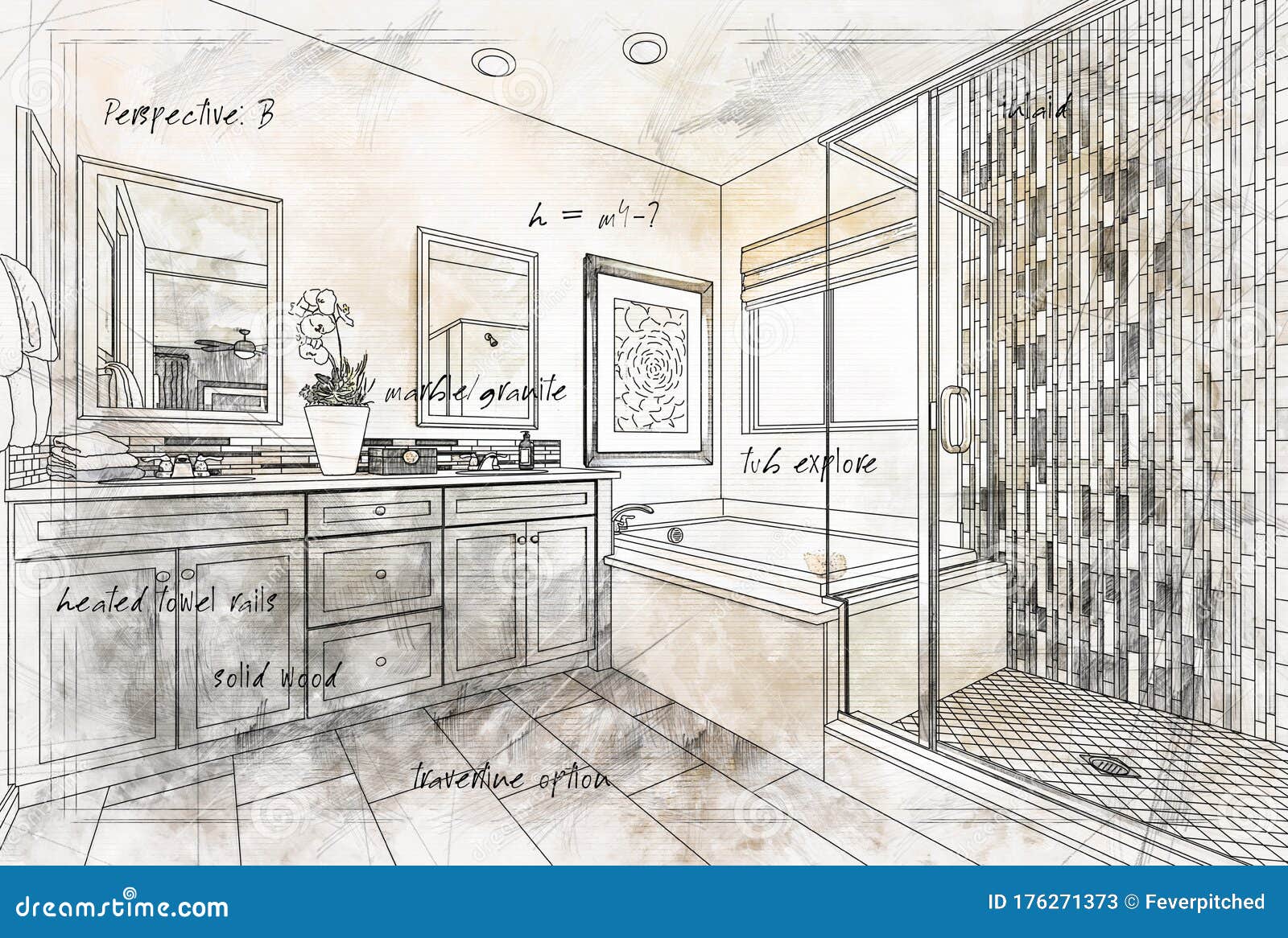 Beautiful Custom Master Bathroom Design Drawing Details Stock Image
