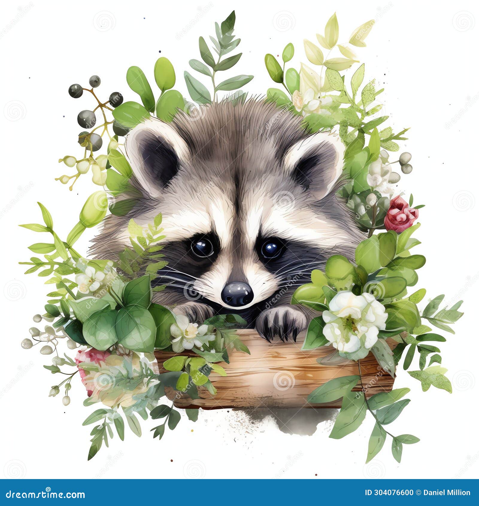 beautiful cute raccoon nursery watercolor clipart 