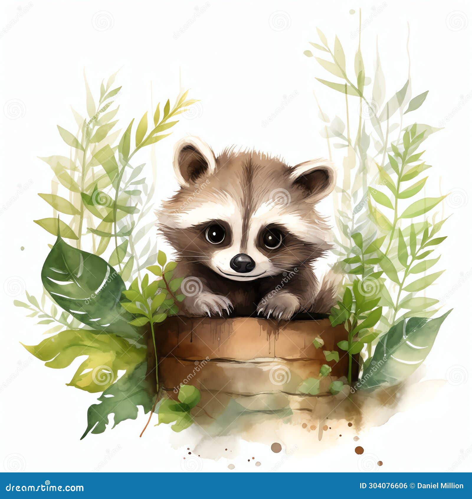 beautiful cute raccoon nursery watercolor clipart 