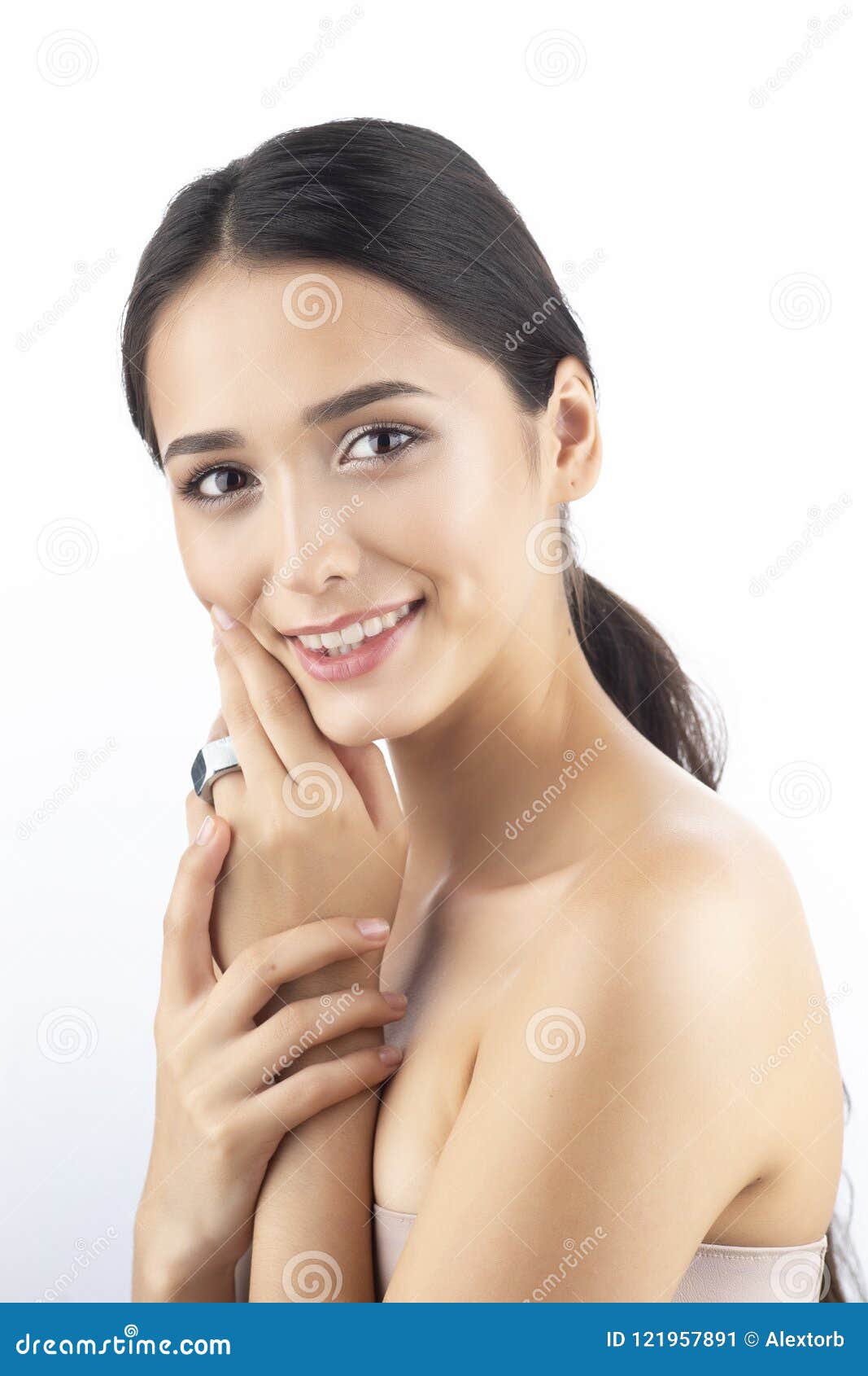 A Beautiful Cute Smiling Brunette with Naked Shoulders, Nude Mak Stock  Image - Image of fasteners, beautiful: 121957891