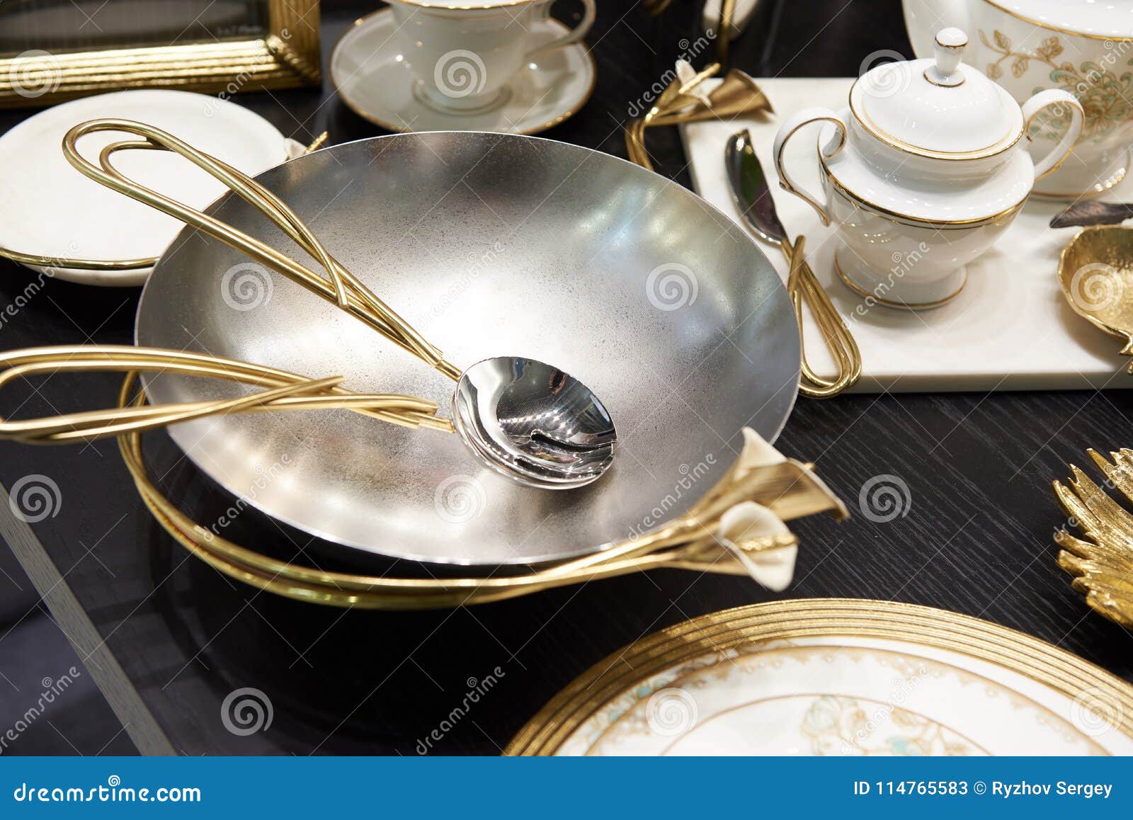 Beautiful cutlery on table stock image. Image of dish 114765583
