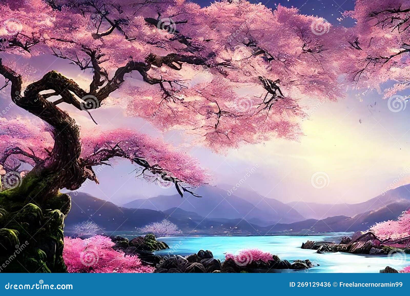 Download A beautiful flowering cherry blossom tree in Japan Wallpaper