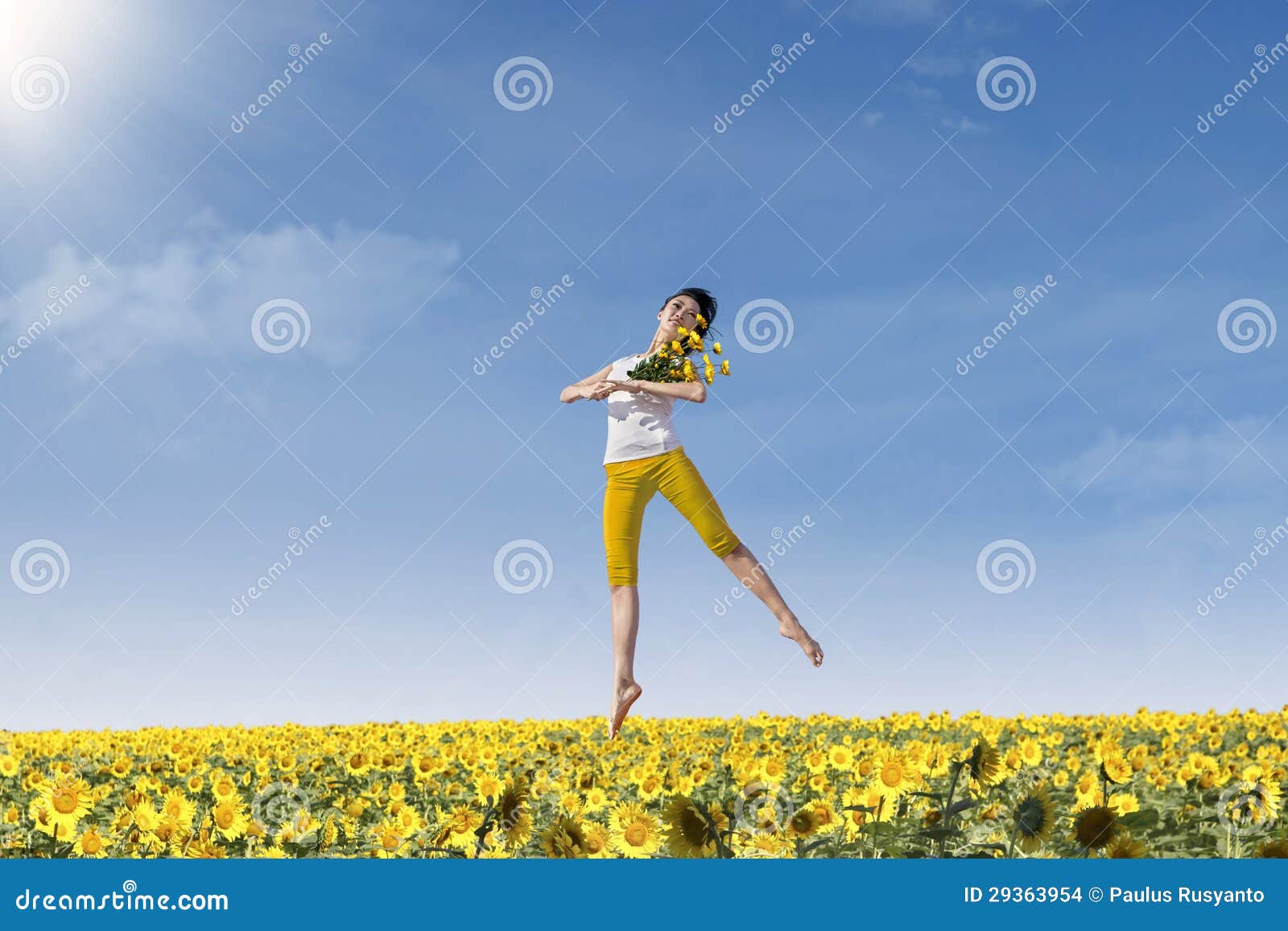 Beautiful Dancing with Sunflowers Stock Photo Image of happy, jumping 29363954