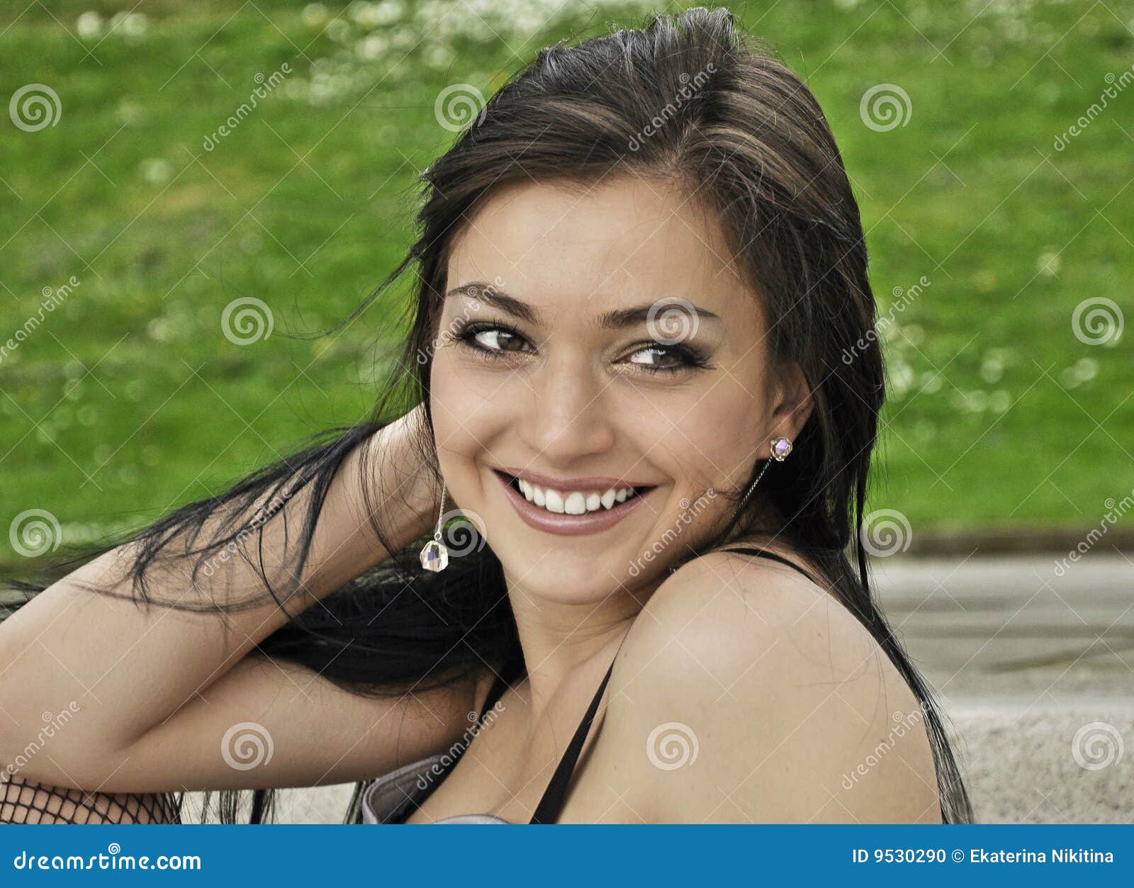 Beautiful Dark-haired Girl Smiling Stock Photo - Image of background,  rings: 9530290