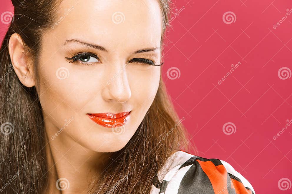 Beautiful Dark Haired Girl Winks Stock Image Image Of Perfect Blink