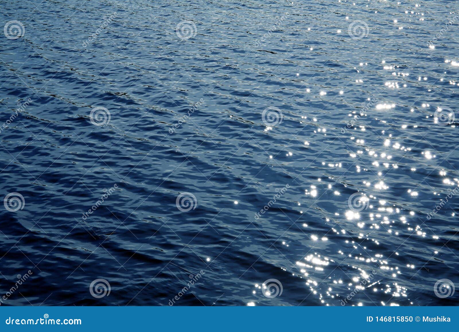 Beautiful Deep Blue Lake Water Surface Sun Glare Background Texture