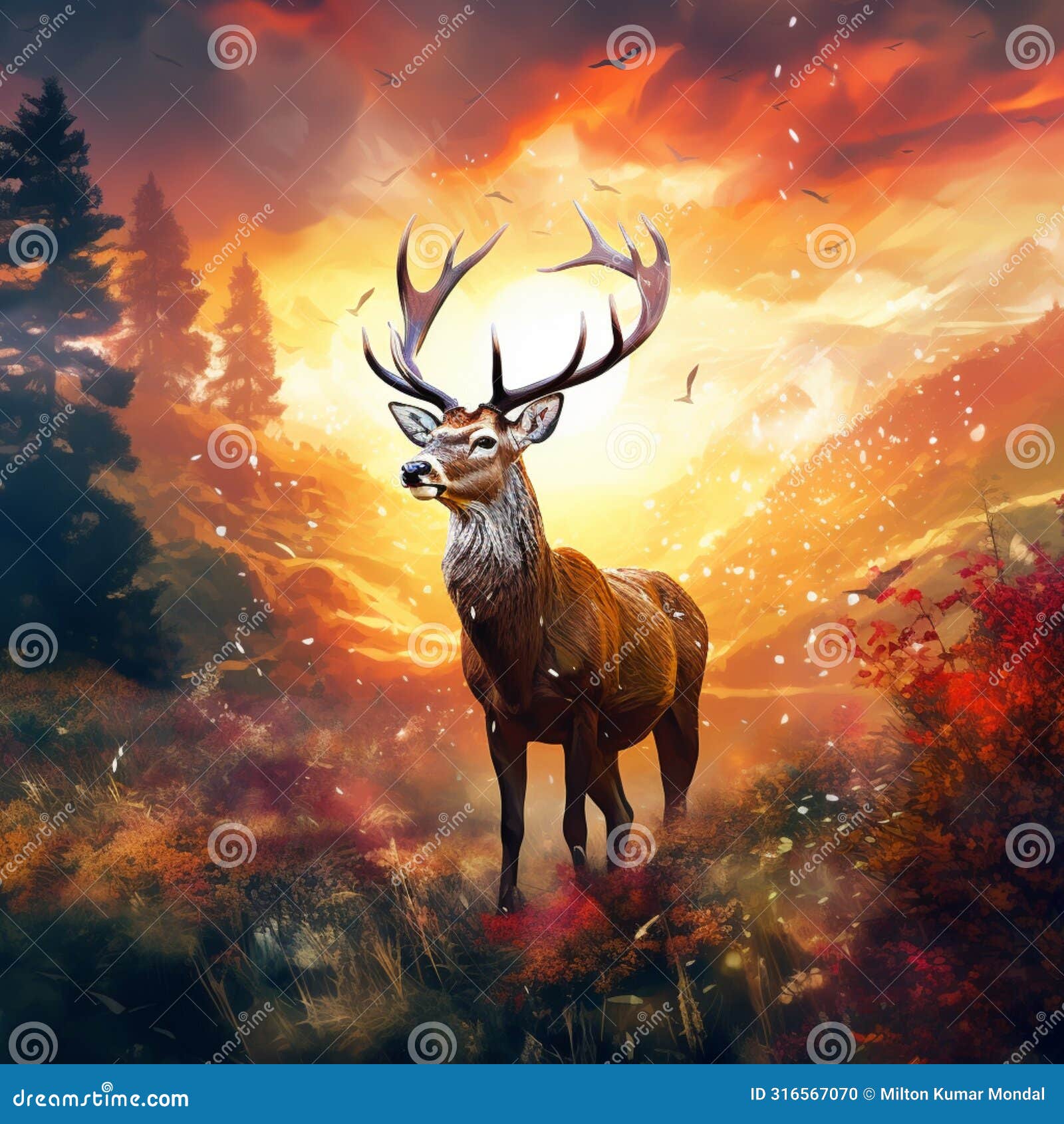 beautiful deer digital painting image generative ai