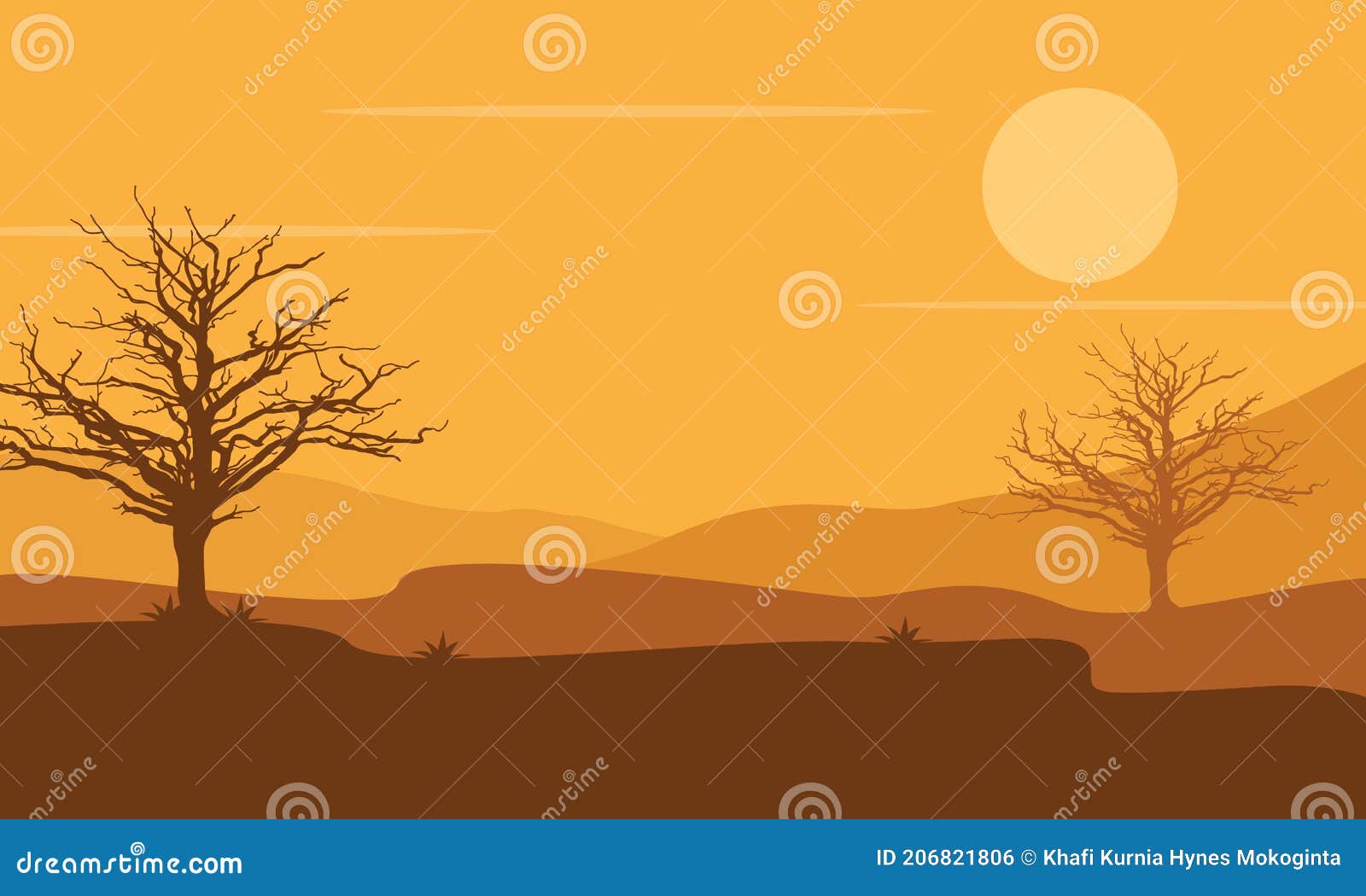 Beautiful Desert Landscape at Sunset. Vector Illustration Stock ...