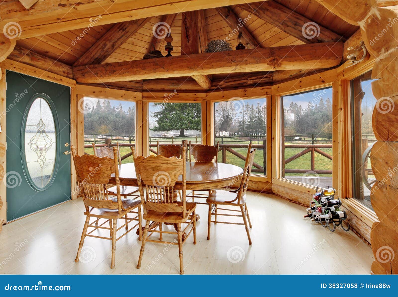 Beautiful Dining Room In Log Cabin House Stock Photo Image