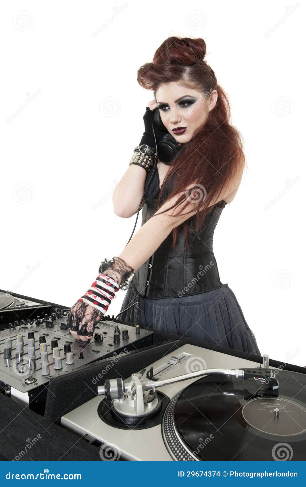 Beautiful DJ with Sound Mixing Equipment Over White Background Stock Photo  - Image of enjoyment, hairstyle: 29674374