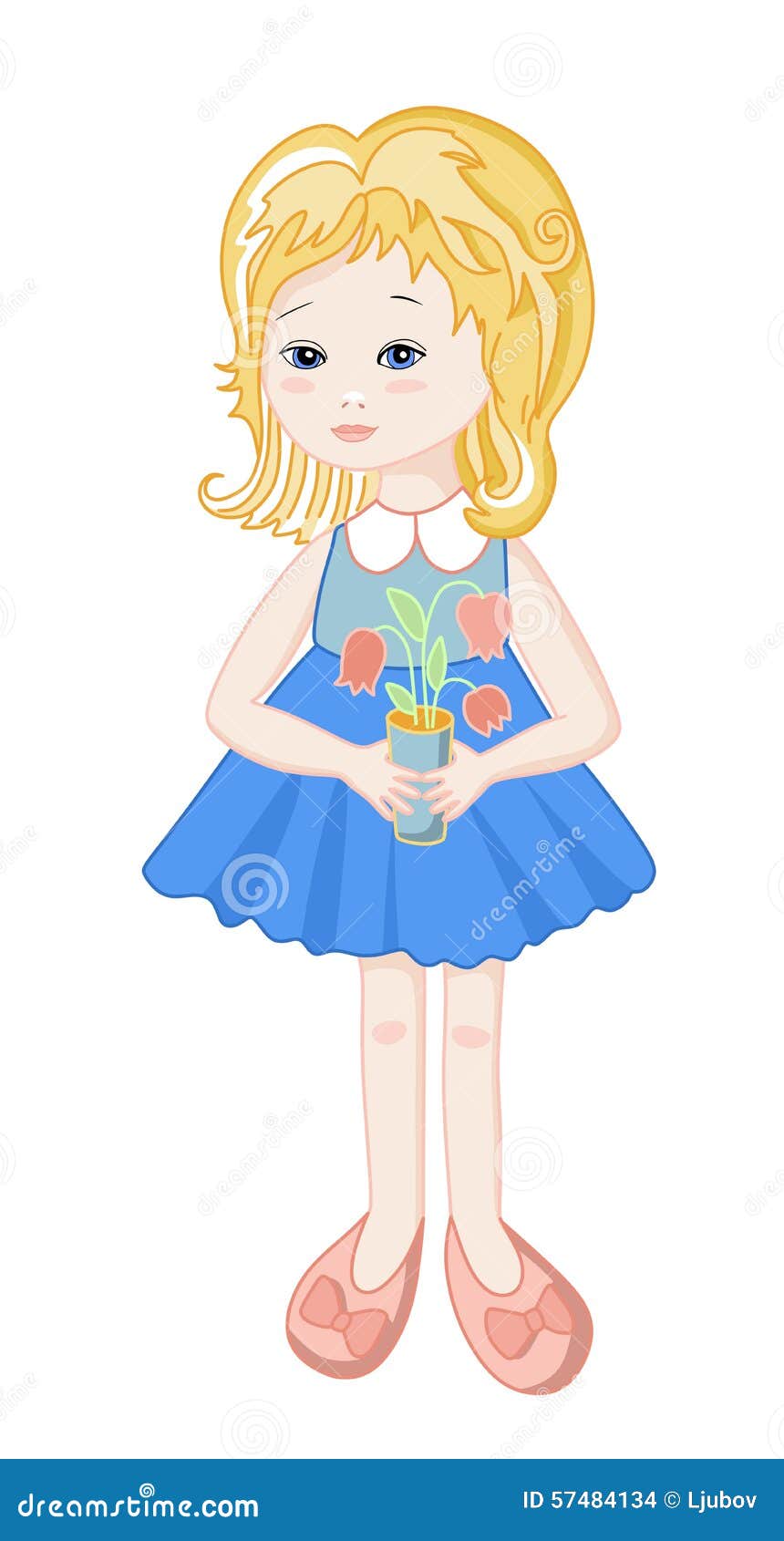 Beautiful Doll with Flowers Stock Vector - Illustration of adorable ...