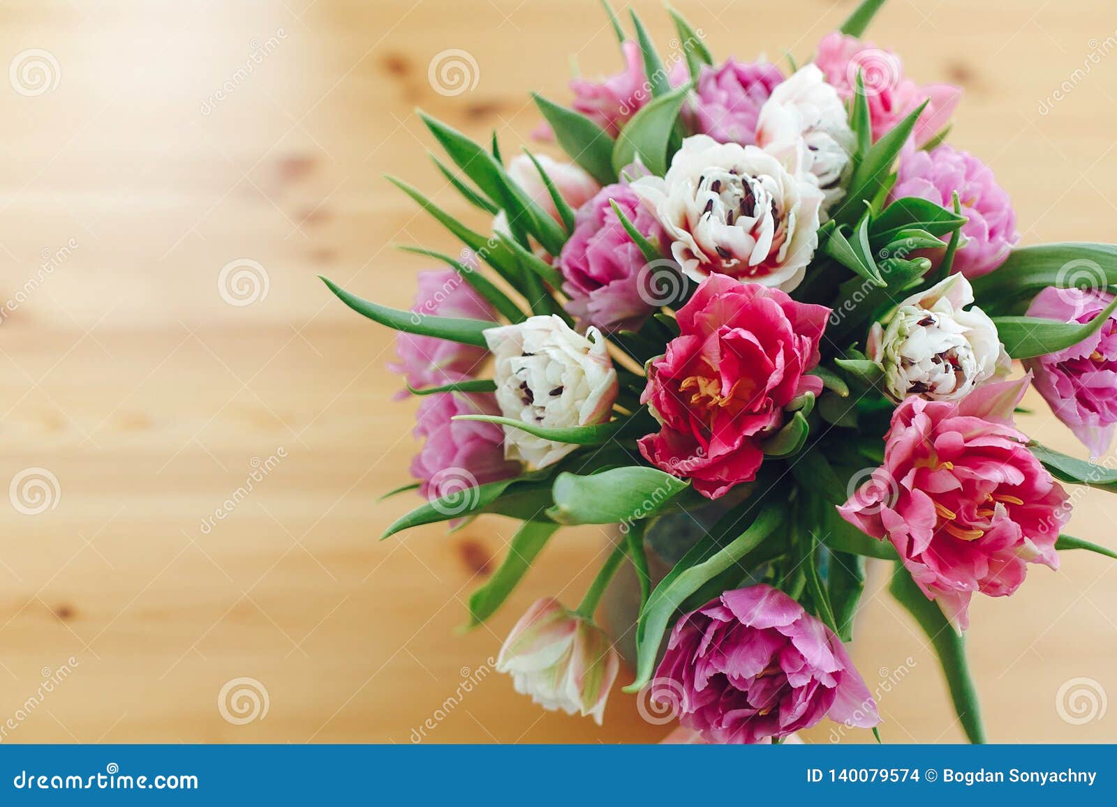 Beautiful Double Peony Tulips in Vase, Top View with Copy Space ...