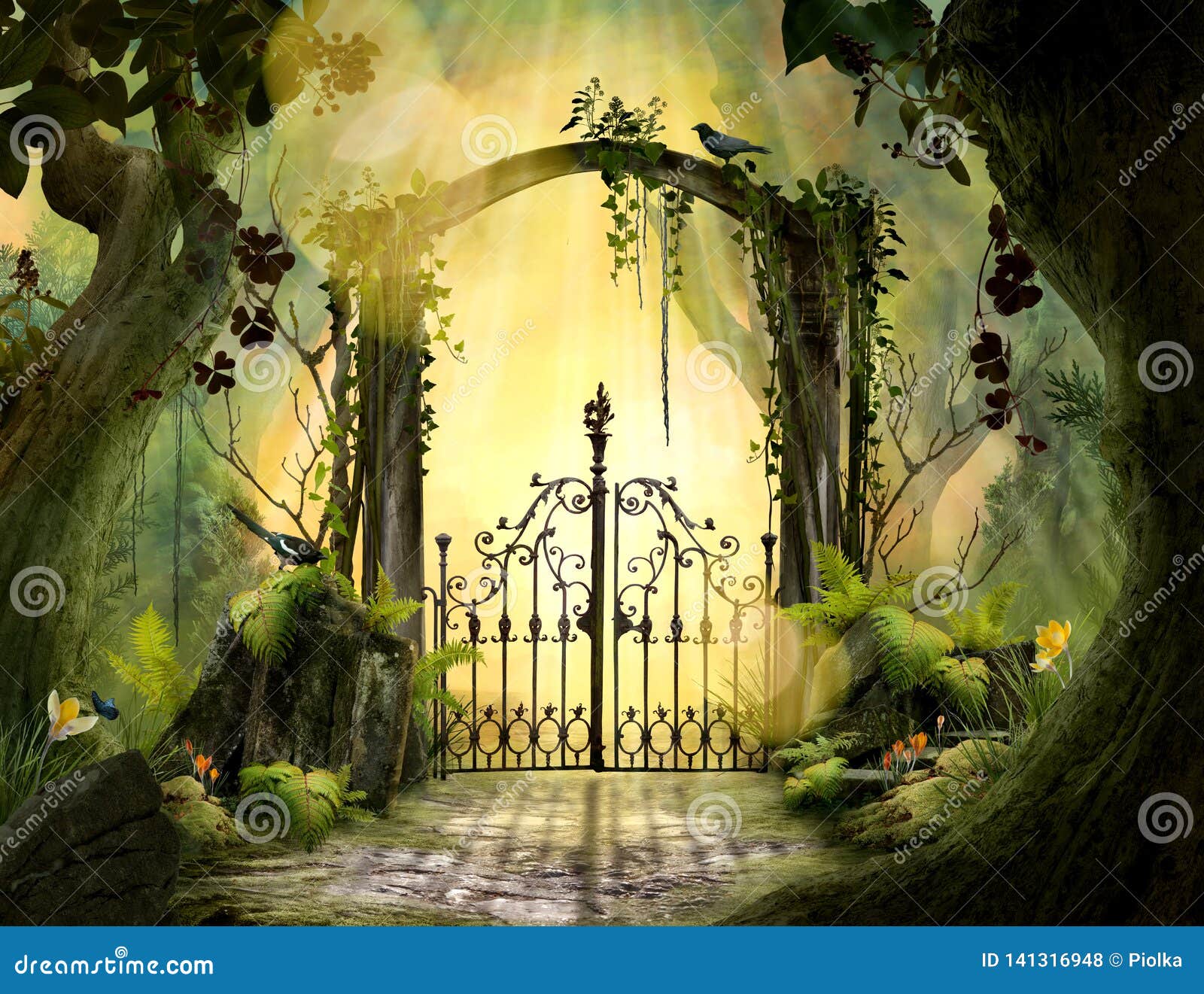 beautiful dreamy landscape archway in an enchanted garden