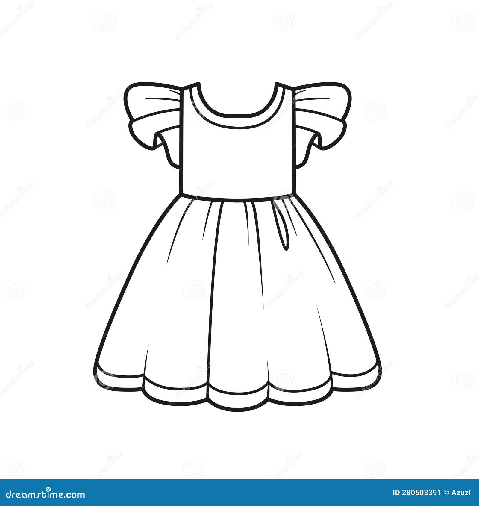 Beautiful Dress Outline for Coloring Page on a White Stock Vector ...