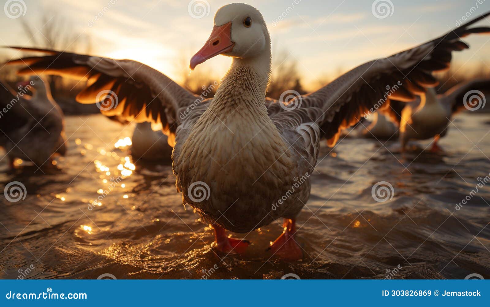 a beautiful duckling quacks at the water edge, enjoying freedom generated by ai