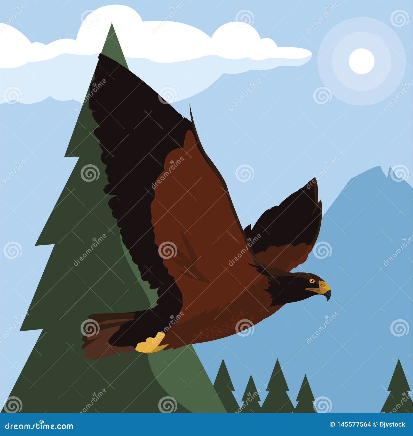 beautiful eagle flying in the landscape majestic bird