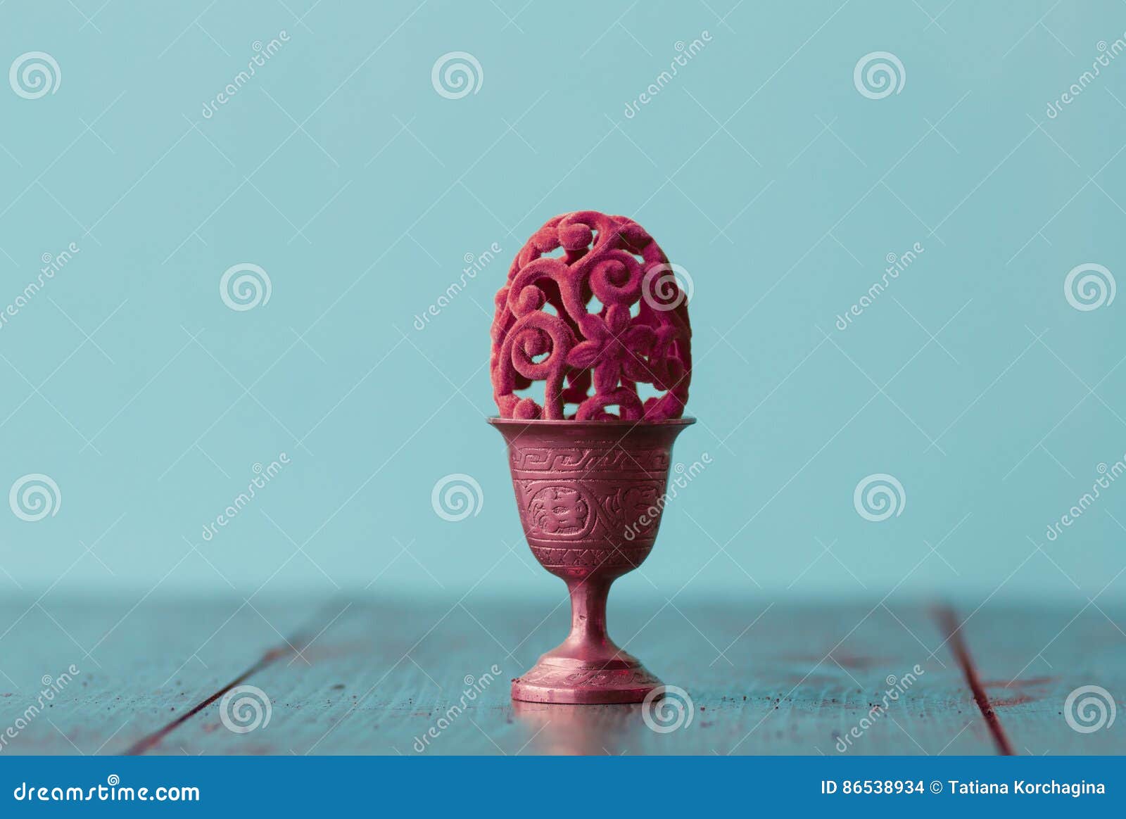 Beautiful Easter Decorative Egg in a Bronze Egg Cup Stock Photo Image of bronze, space 86538934