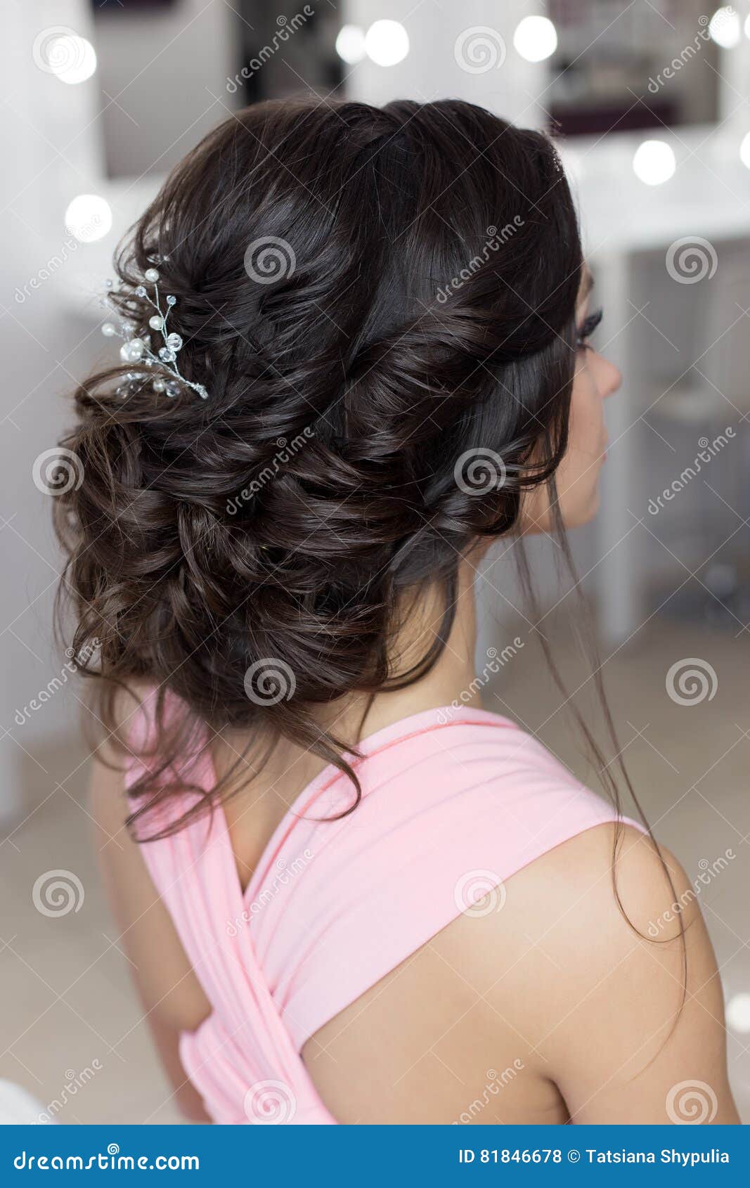 Beautiful Elegant Evening Hairstyle On Dark Hair Beautiful