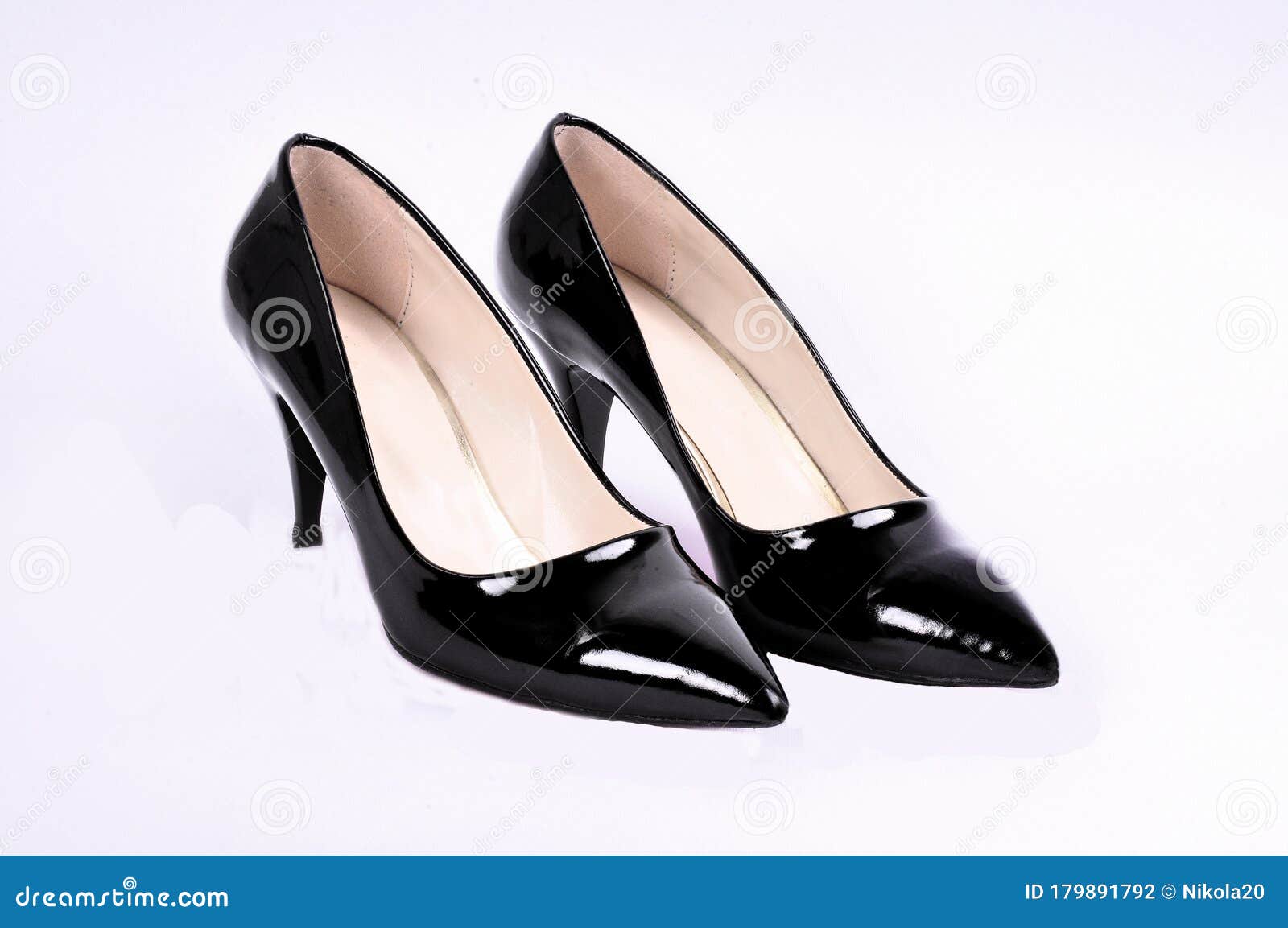 Beautiful Elegant Shoes for Women Black Patent Leather High Heels on a ...