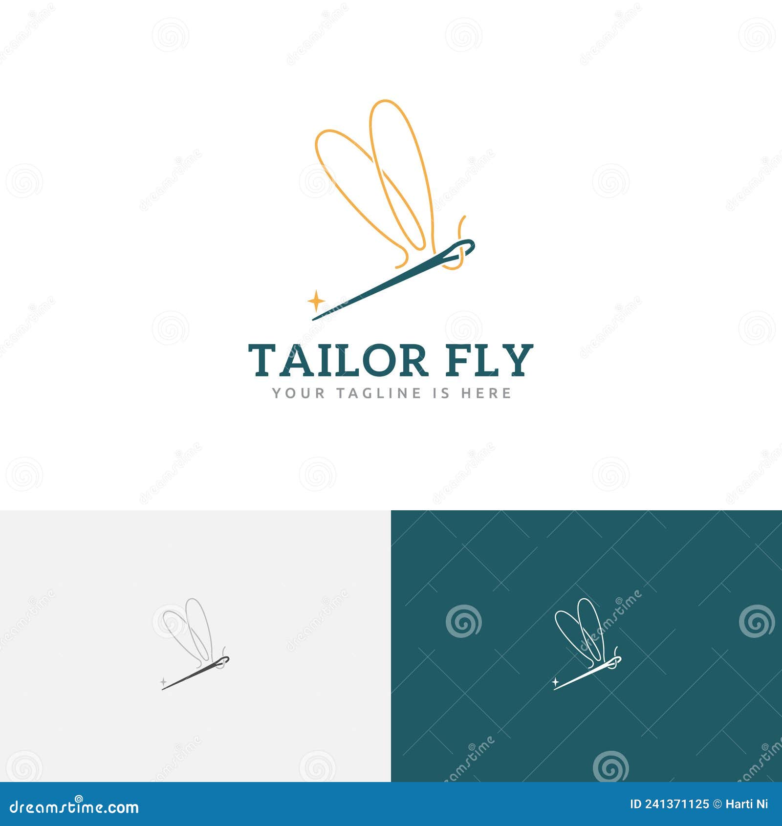 Beautiful Elegant Tailor Sewing Needle Dragonfly Wings Fly Logo Idea