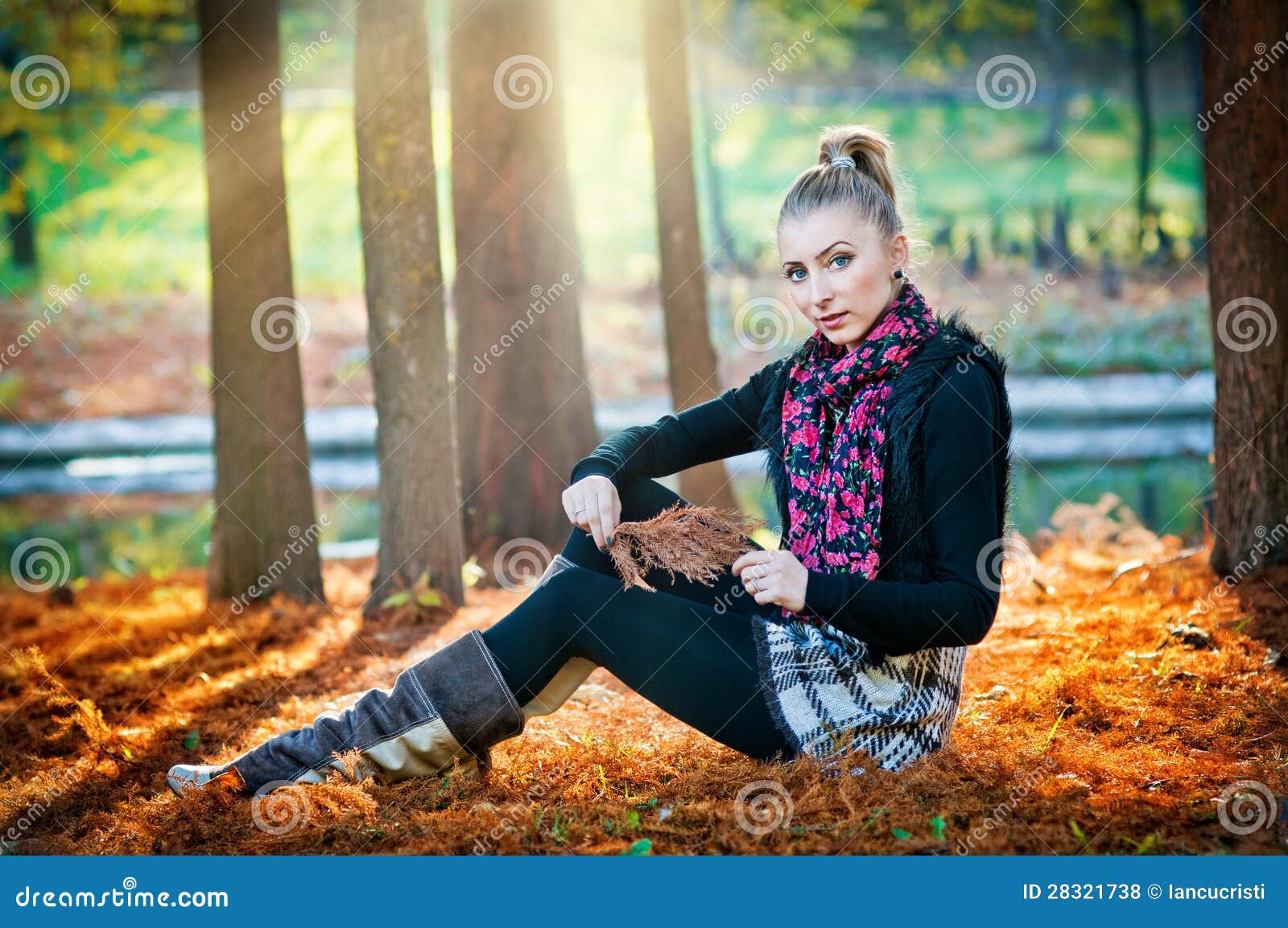 Beautiful Elegant Woman in Autumn Park Stock Photo - Image of cheerful ...