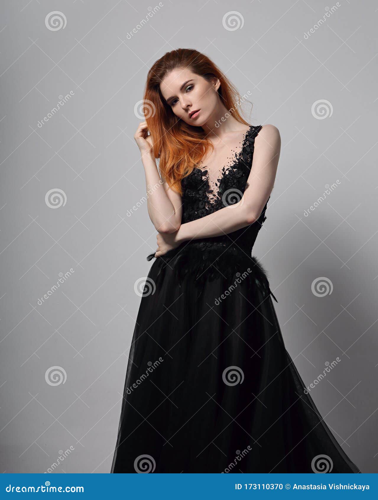 Beautiful Elegant Young Model with Bright Foxy Hairstyle Posing in Fashion Chic Black Dress with Long Skirt on Studio Stock Photo - Image of caucasian, foxy: 173110370 Beautiful Elegant Young Model with Bright Foxy Hairstyle Posing in Fashion Chic Black Dress with Long Skirt on Studio Stock Photo - Image of caucasian, foxy: 173110370