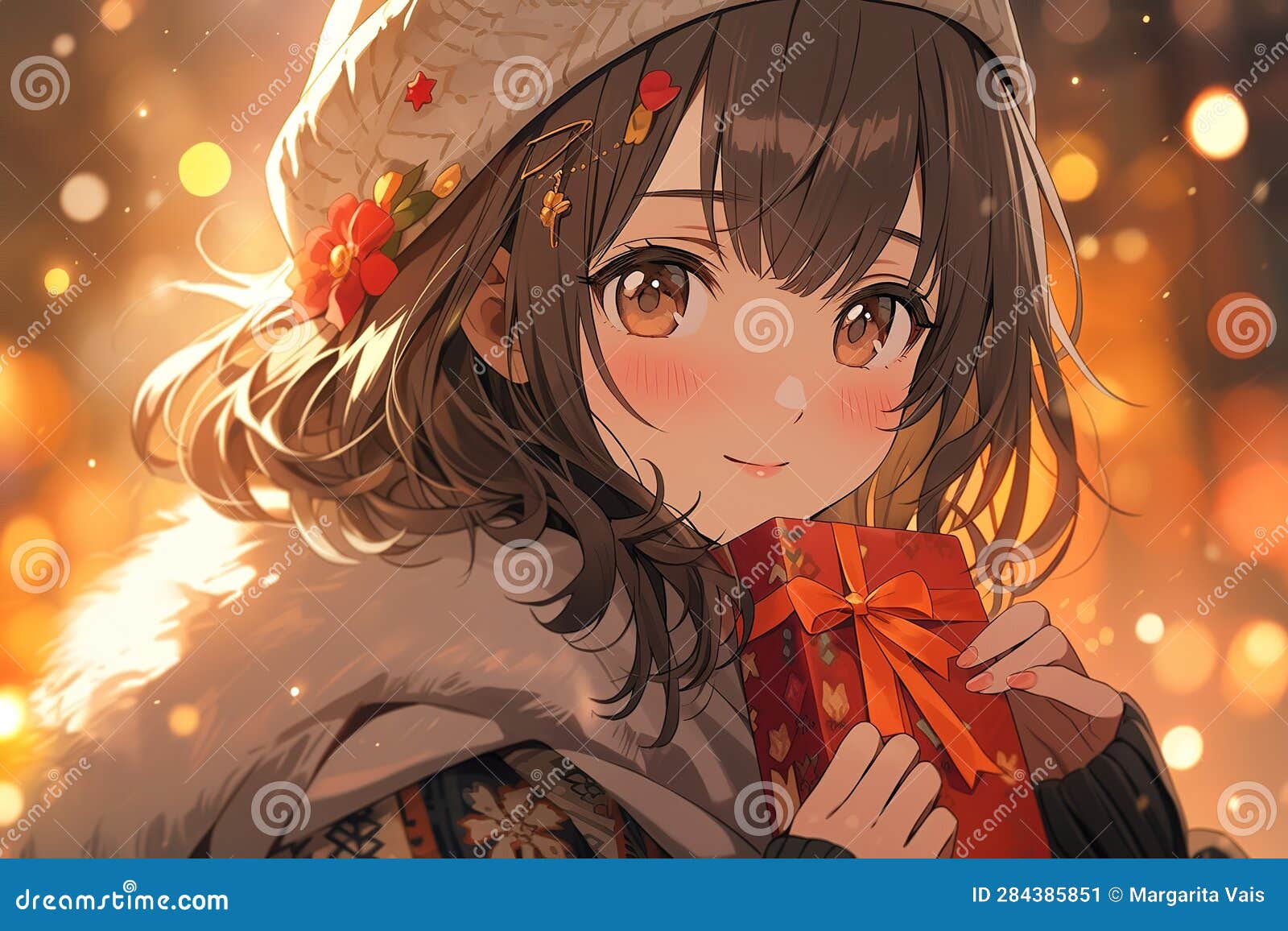 Beautiful Embarrassed Anime Girl with Short Black Hair Holding a Gift in  Her Hand, Blurred Background, Bokeh Stock Illustration - Illustration of  year, bokeh: 284385851