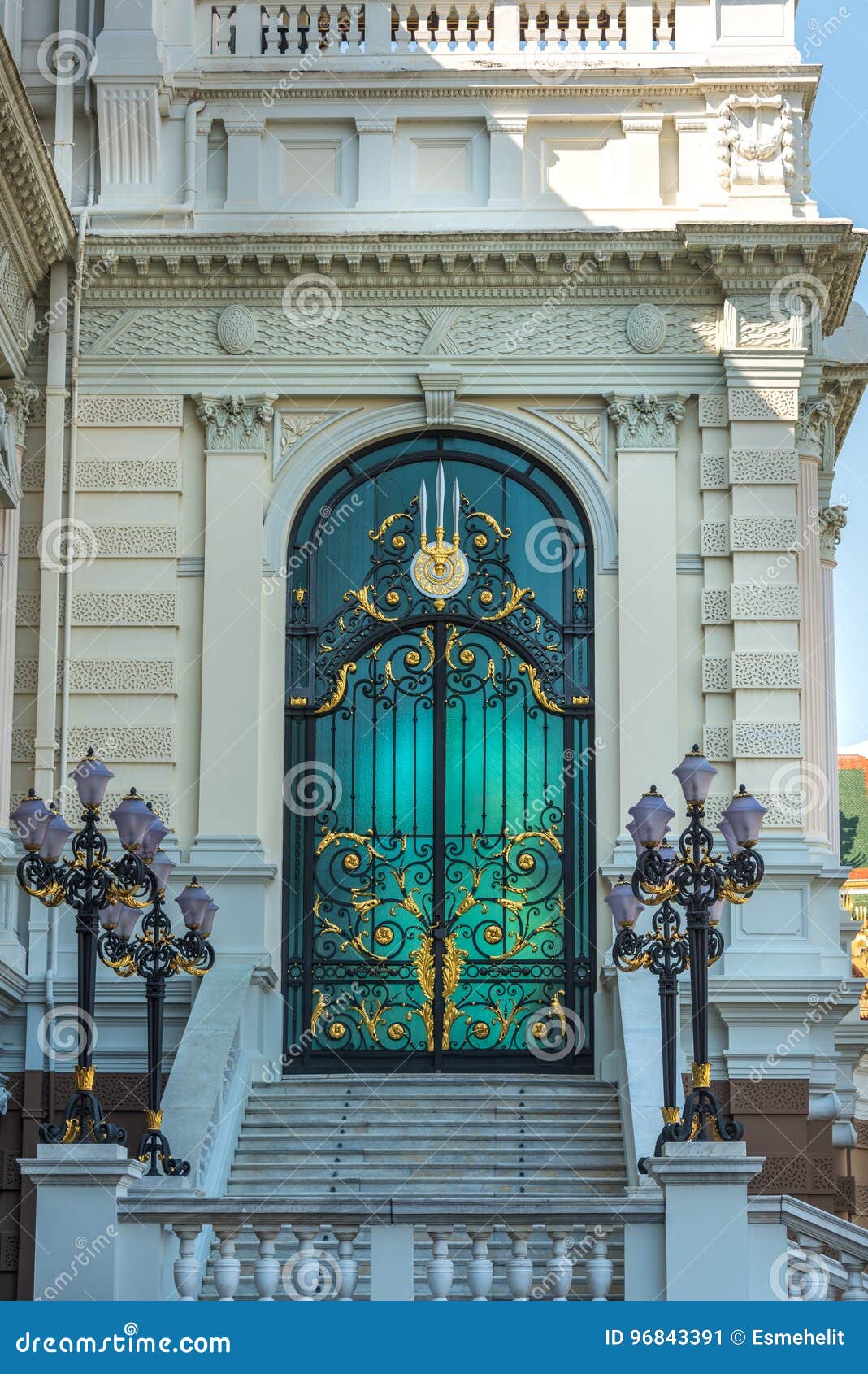 beautiful emerald and gold door decoration on phra borom maha ra