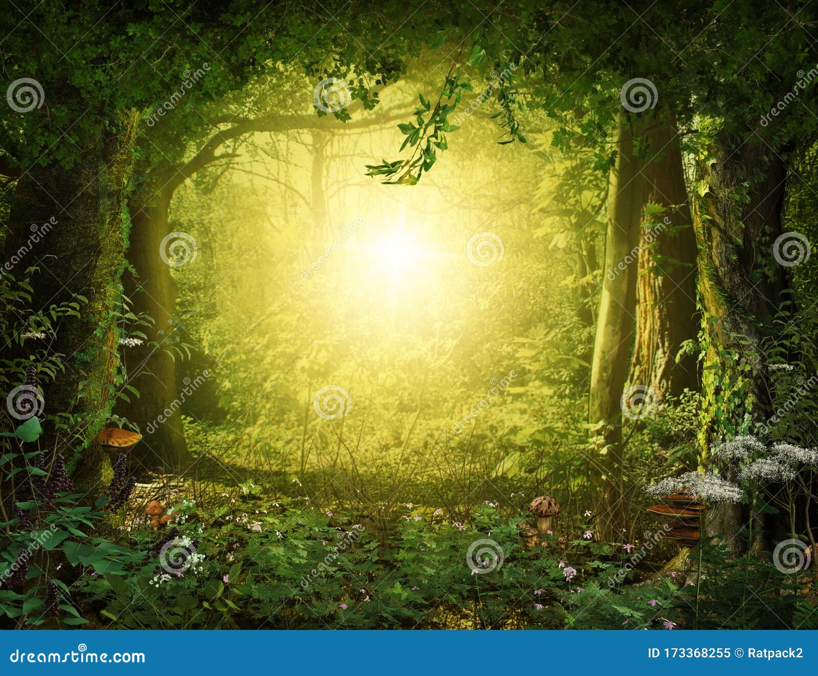 beautiful enchanting fairy tale lush woodland, 3d render