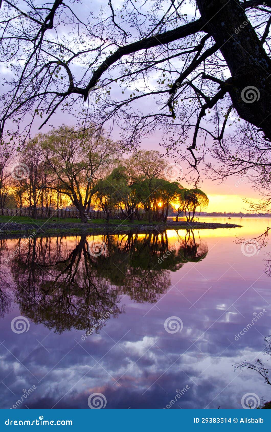 Beautiful Evening Sunset Landscape on Lake Stock Photo - Image of ...